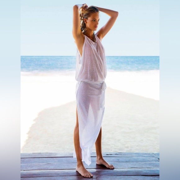 VITAMIN A Island 100% Linen Mesh Maxi Dress in White - Picture 1 of 8
